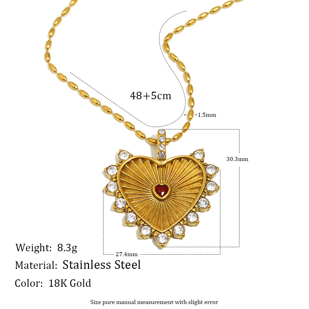 Stainless steel plated 18K gold carved heart-shaped necklace