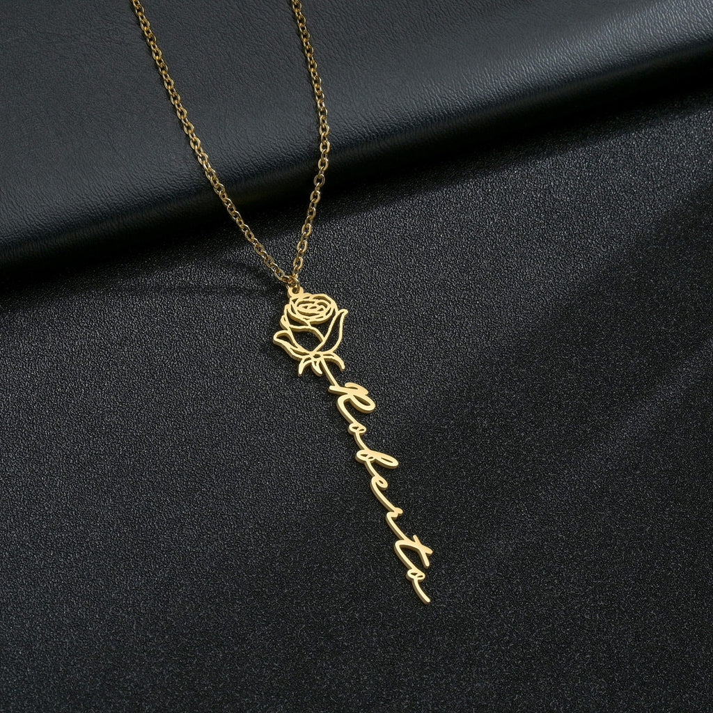 New Custom Name Rose Necklace For Lover Personalized Gold Color Flower Name Charm Necklaces Women Couple Love Gift