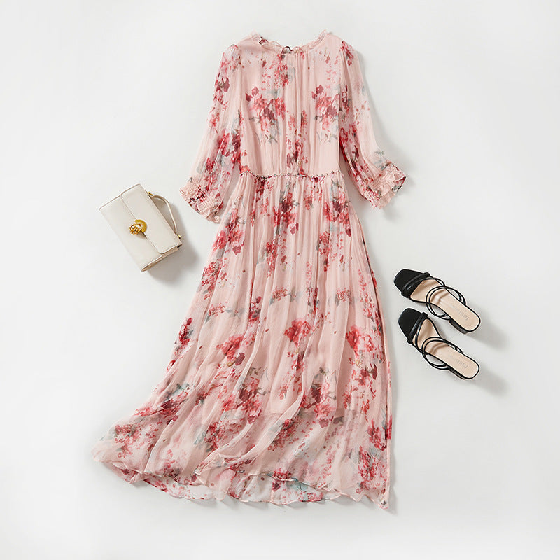 Floral Mulberry Silk Maxi Dress