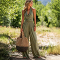 Hanging neck sleeveless top loose pants two-piece set