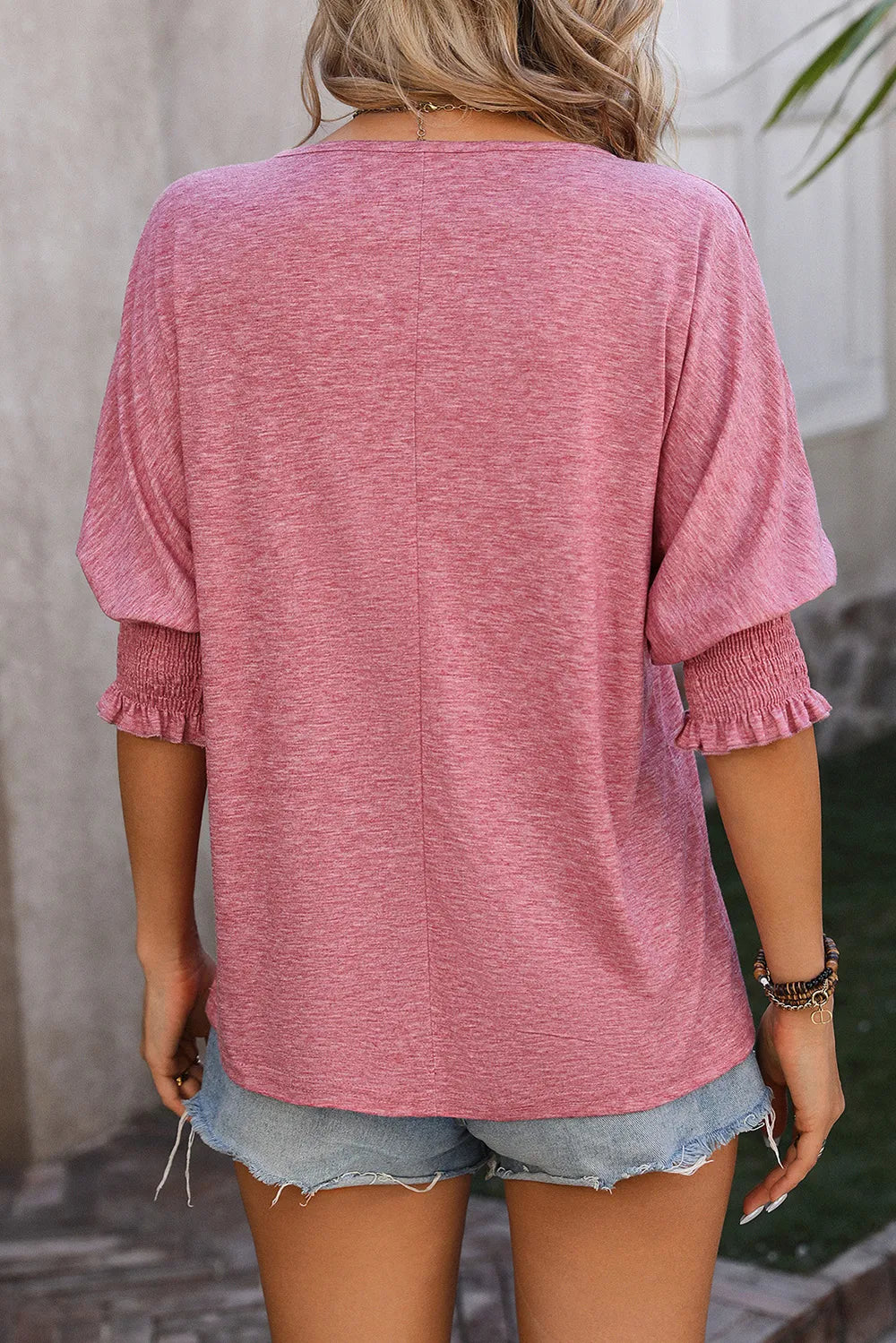 Notched Lantern Sleeve Blouse