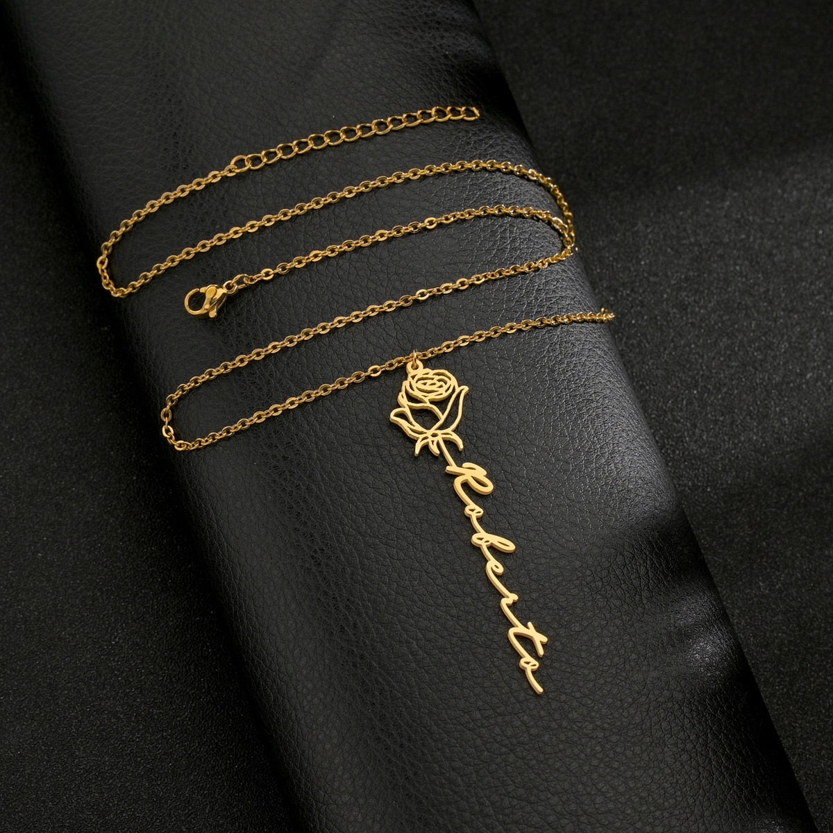 New Custom Name Rose Necklace For Lover Personalized Gold Color Flower Name Charm Necklaces Women Couple Love Gift